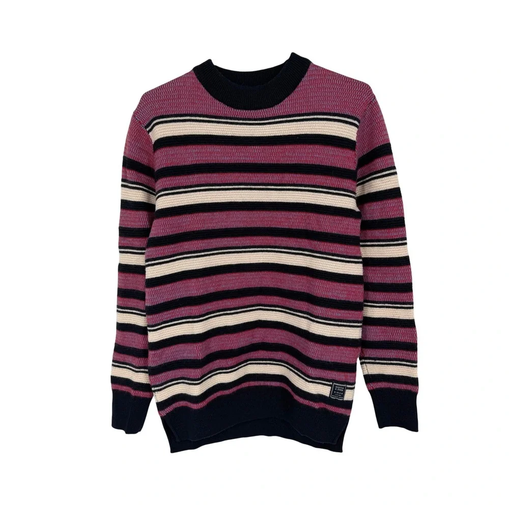 Scotch & Soda Mens Striped Crewneck Sweater Burgundy Navy Cream Wool Blend M
